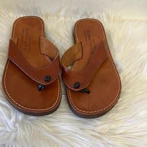 Klimatsakis Thong Sandals Womens Size 6 Tan Leather Slides Casual Slippers